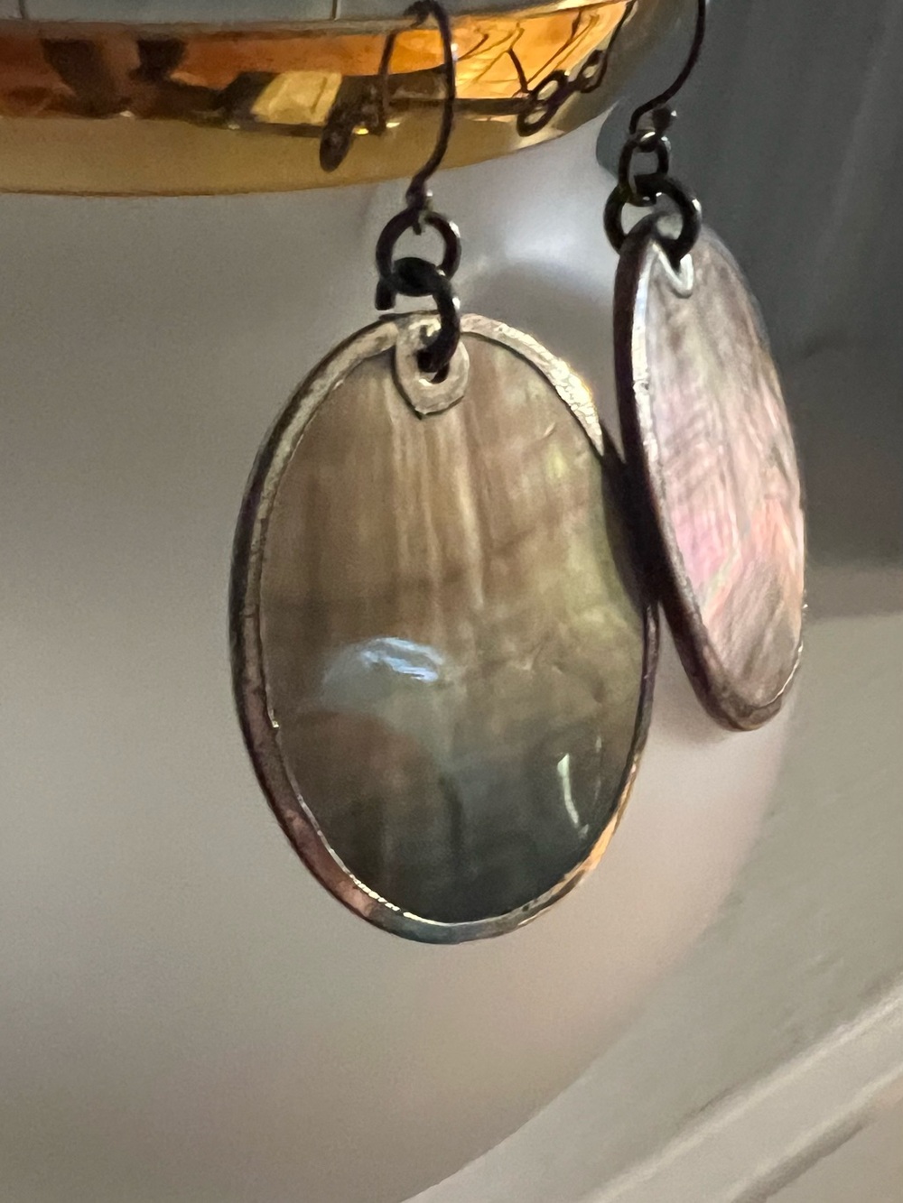 Handmade Iridescent Mother-of-Pearl Drop Earrings - Elegant Oval Design